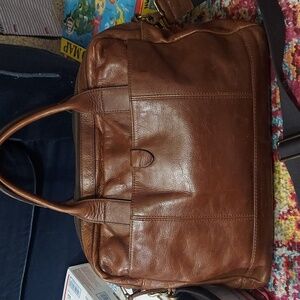 Vintage Fossil Brown Leather Laptop Briefcase Messenger Shoulder Bag